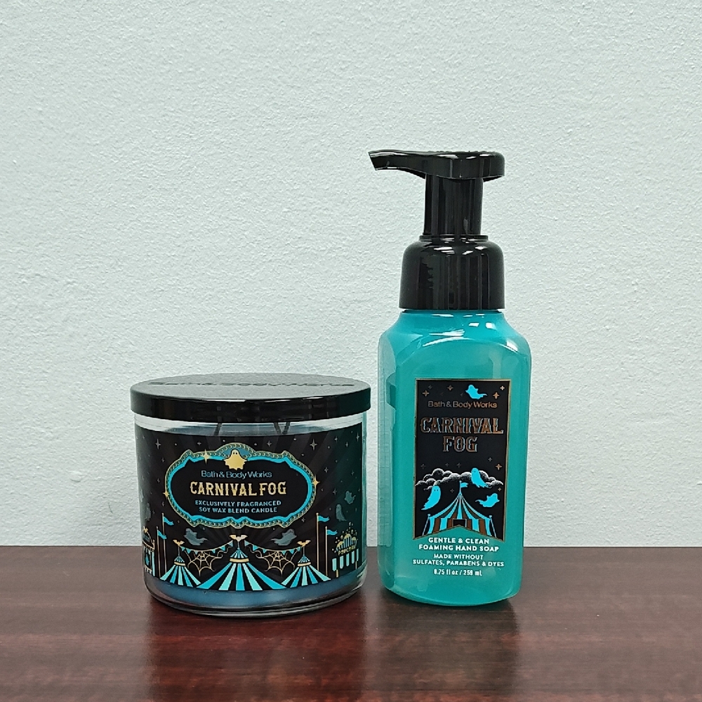 Bath & Body Works CARNIVAL FOG 3-Wick Candle & Foaming Hand Soap Bundle Set